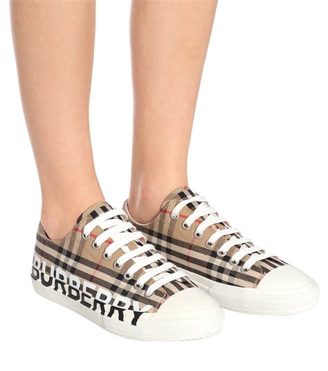 burberry logo print vintage check and leather sneakers|burberry vintage check low top.